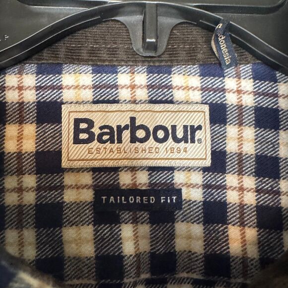 BARBOUR men's size large L Tailored Fit flannel plaid corduroy button shirt - Picture 11 of 12